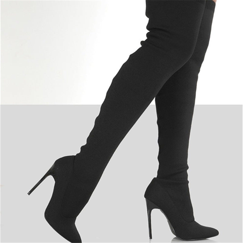 Women's High-heel Knit Over-the-knee Boots