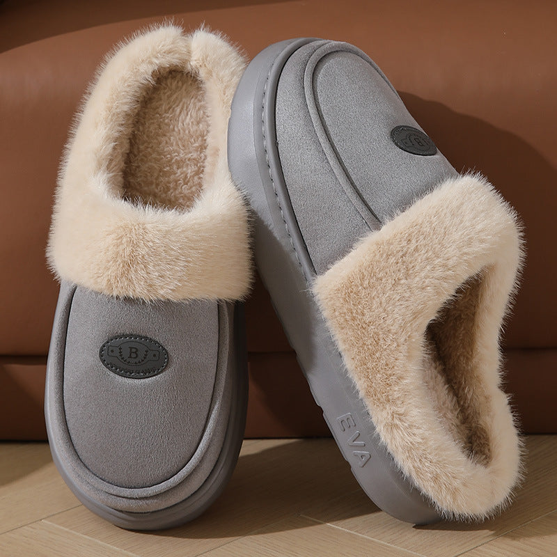 Winter Plush Slippers For Men Casual All-match Warm Suede House Shoes Indoor Non-slip Floor Bedroom Slipper