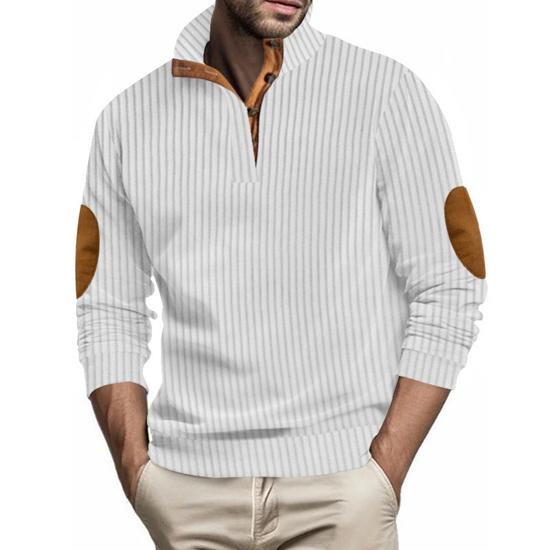 Stand Collar Men's Casual Vertical Stripes Jacquard Sweater