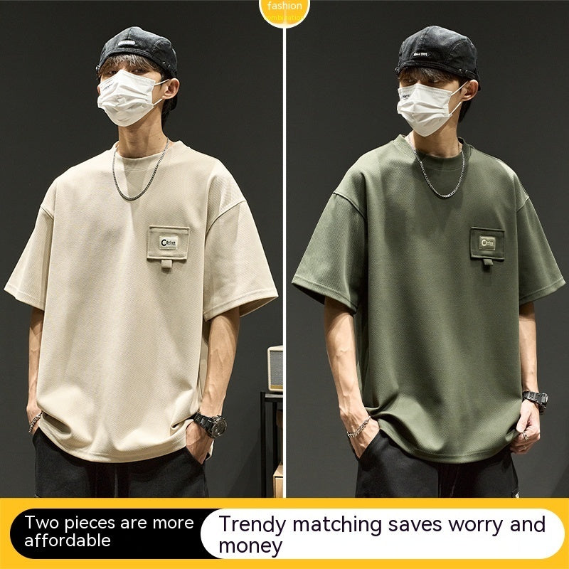 Waffle Short Sleeve Men Clothing Summer American Style