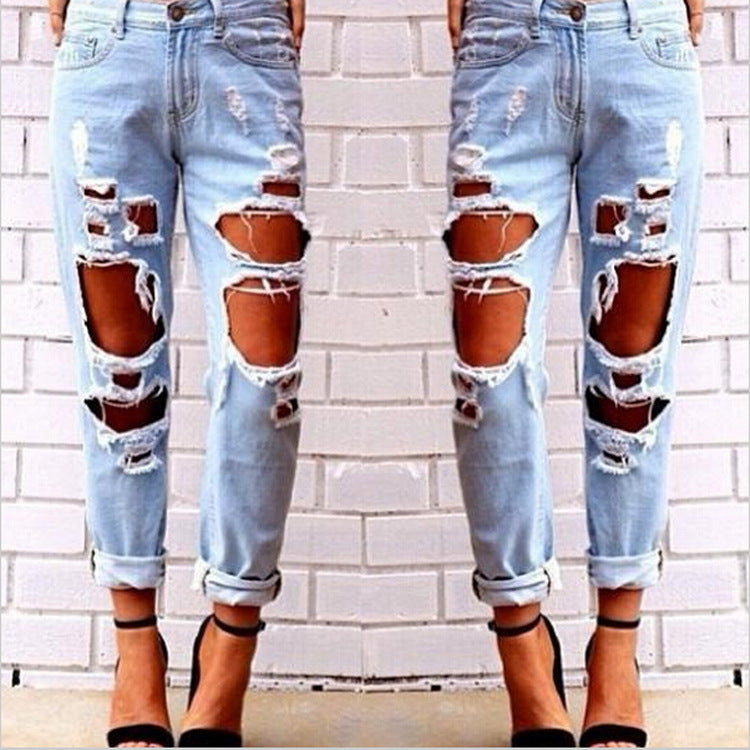 Wild sexy big hole beggar exaggerated boyfriend jeans