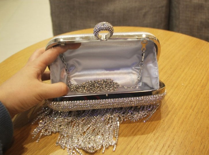 New shiny diamond ladies fringed hand bag bag bag bag night party party bride Xiekua package