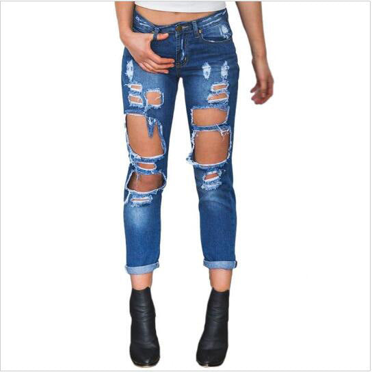 Wild sexy big hole beggar exaggerated boyfriend jeans