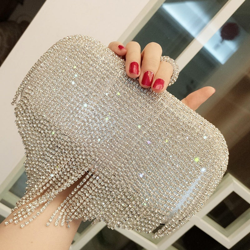 New shiny diamond ladies fringed hand bag bag bag bag night party party bride Xiekua package