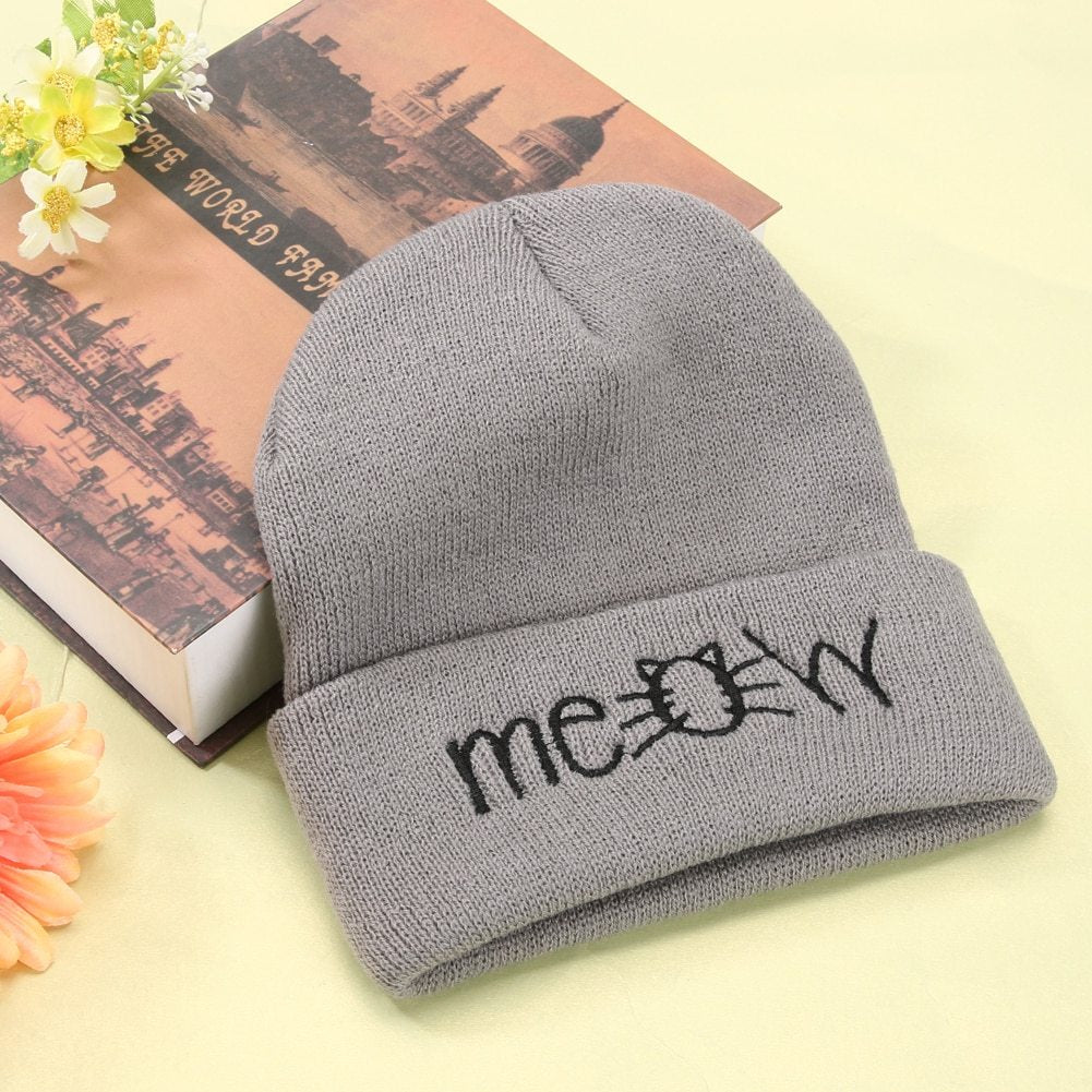 Autumn MEOW  Men Women Casual Hip Hop Hats Knitted Wool Skullies Beanies Hat Warm Winter Hat For Women Beanie Winter Caps