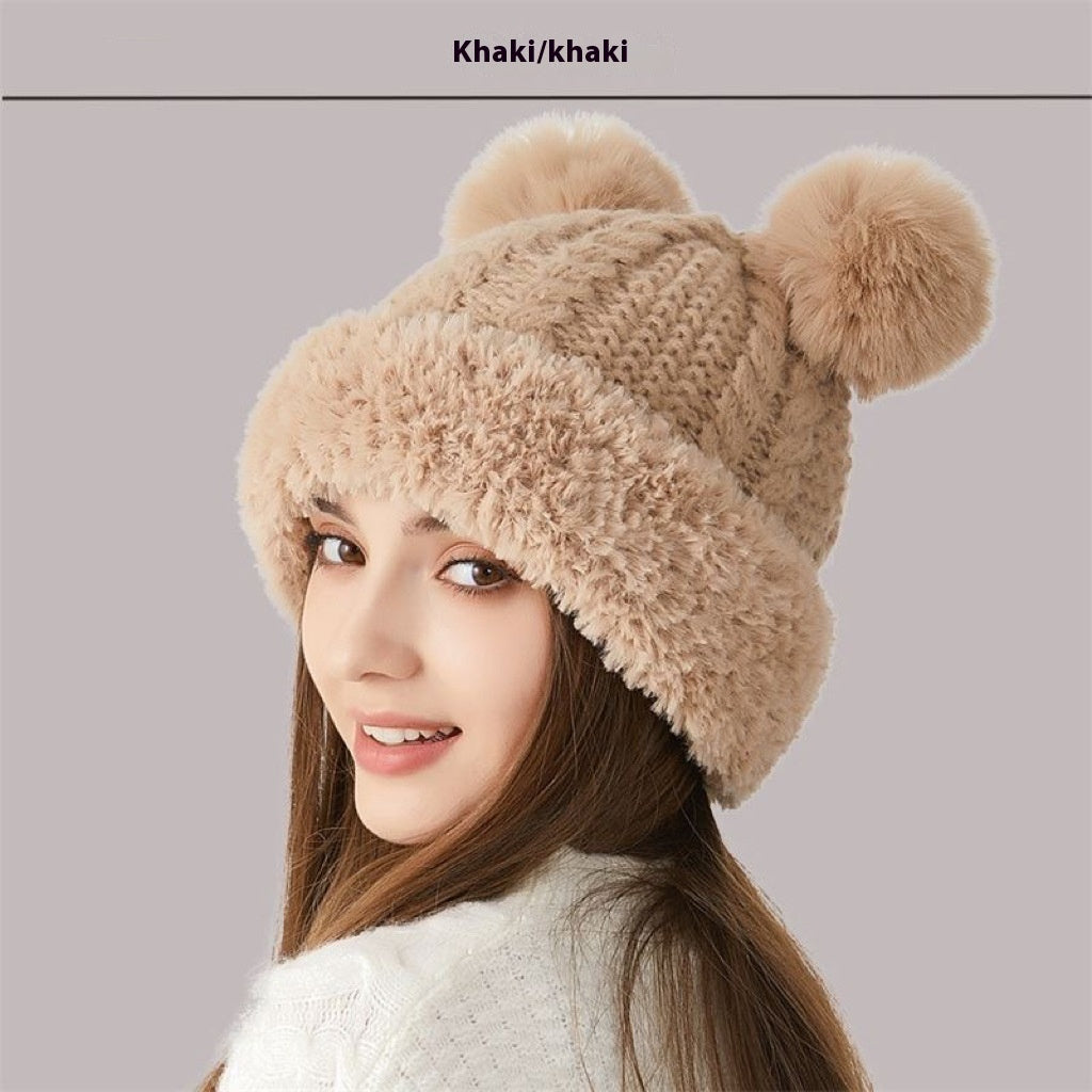 Winter Cute Fur Ball Knitted Hat Children Outdoor