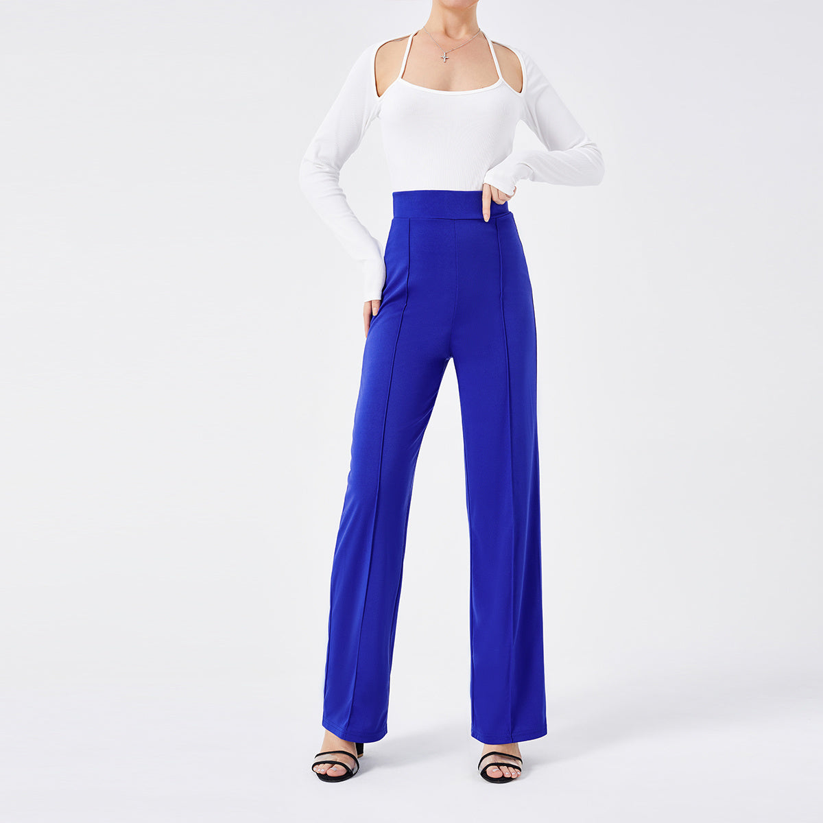 Solid Color Casual Pants Slim, High-waisted Bell Bottoms