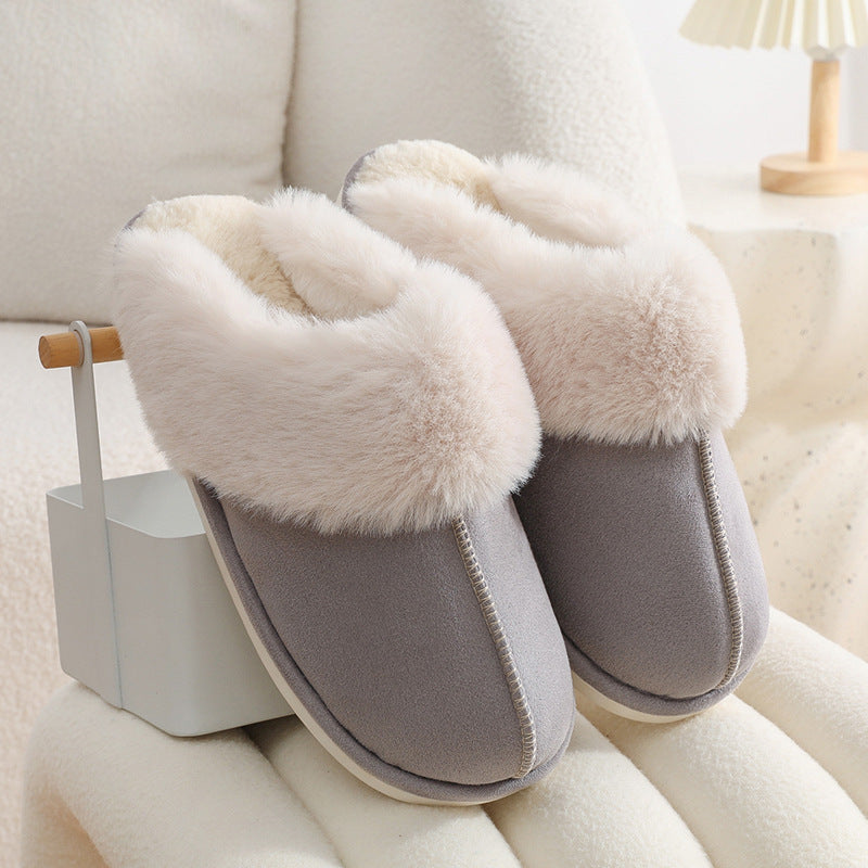 Winter Warm Plush Home Slippers Indoor Fur Slippers Women Soft Lined Cotton Shoes Comfy Non-Slip Bedroom Fuzzy House Shoes Women Couple