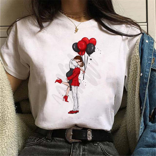 Balloon Print Women Black Tshirt