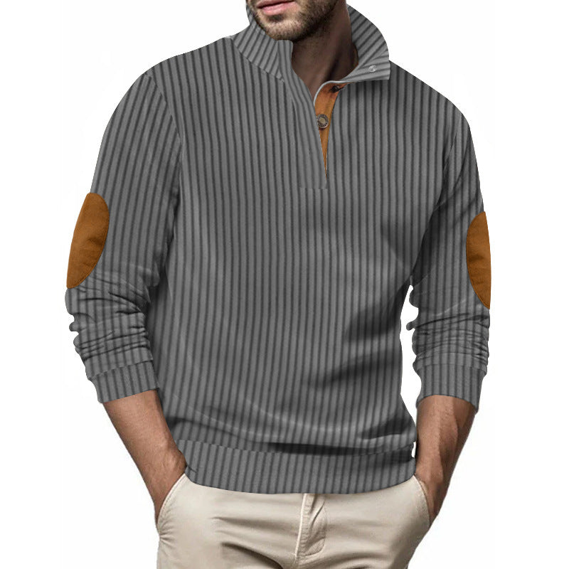 Stand Collar Men's Casual Vertical Stripes Jacquard Sweater