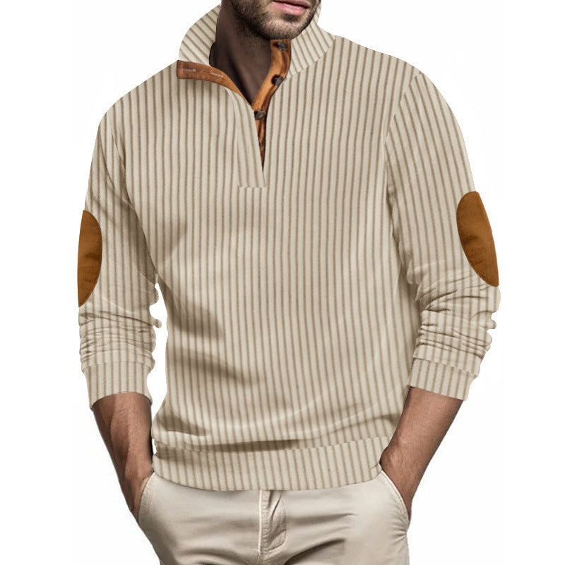 Stand Collar Men's Casual Vertical Stripes Jacquard Sweater