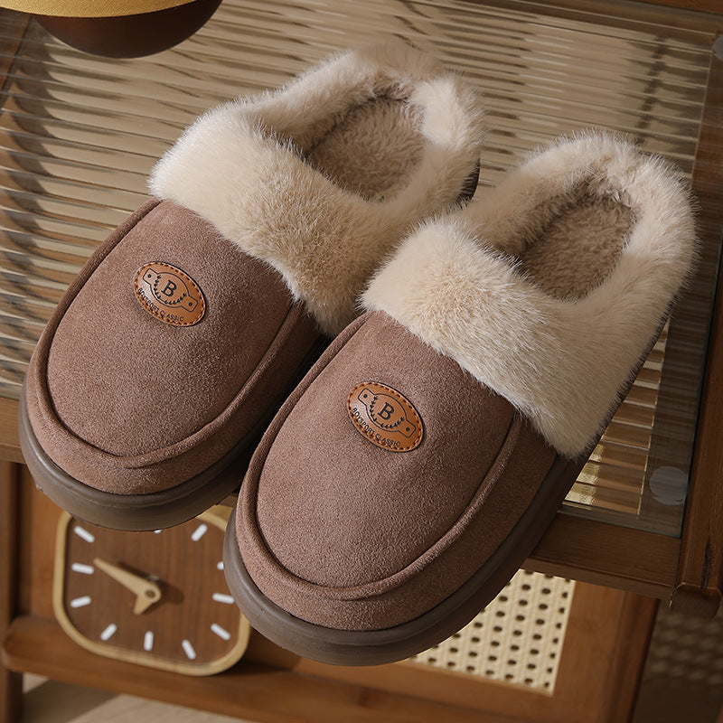 Winter Plush Slippers For Men Casual All-match Warm Suede House Shoes Indoor Non-slip Floor Bedroom Slipper