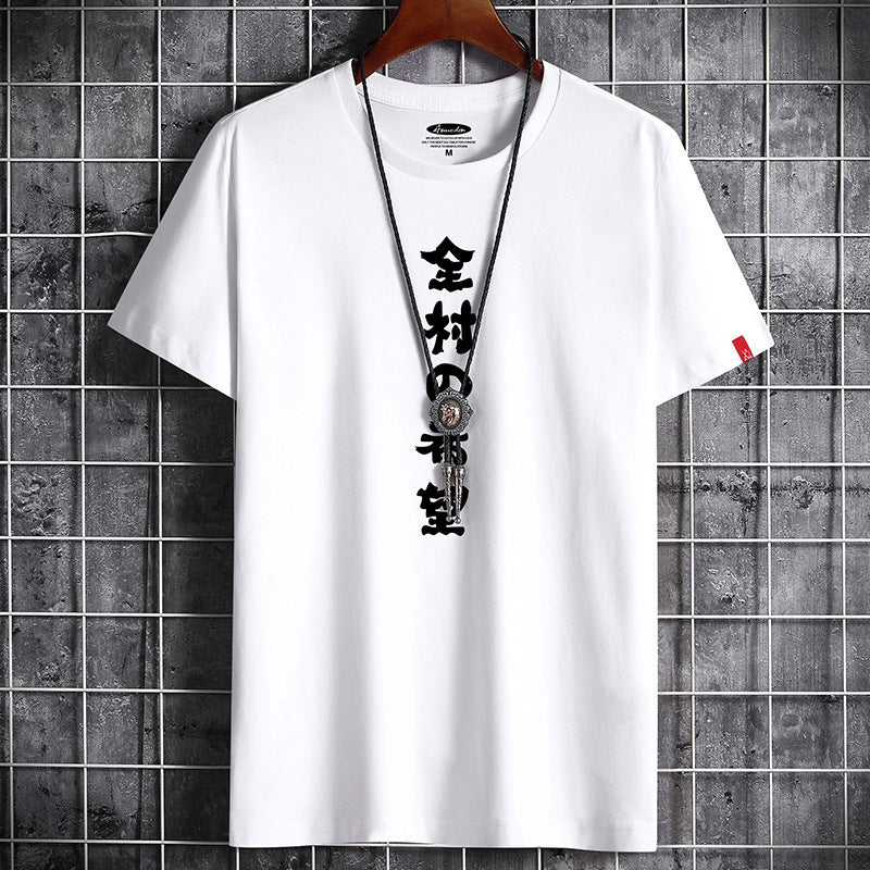 Cotton Print Tie Xie Trend Mens Half Sleeve Summer Bottoming Shirt